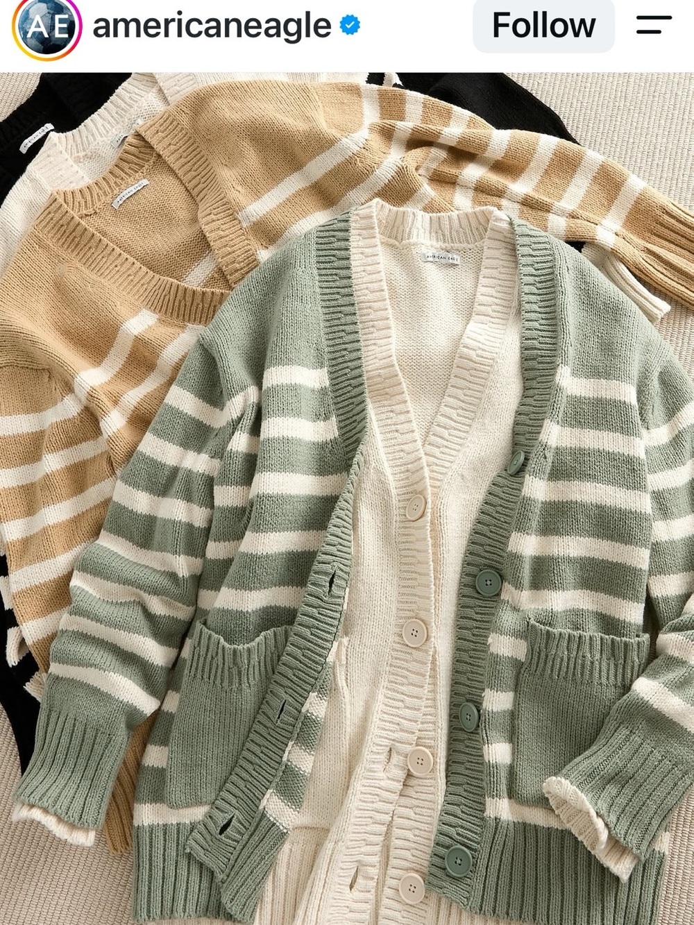 American Eagle Oversized Sage Stripe Cardigan Small